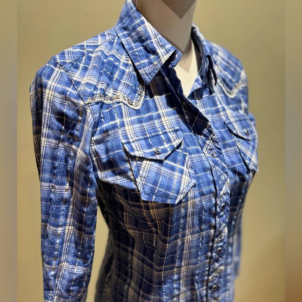 Ariat Plaid Button Up with Beaded Embroidery Detailing, Size S